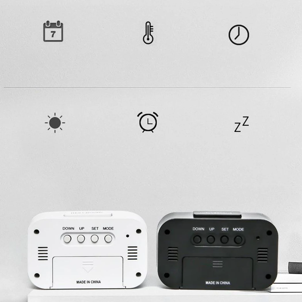 

White Black LED Digital Electronic Alarm Clock With Back Light And Calendar Creative Lazy Light Sensor Snooze Electronic Clock