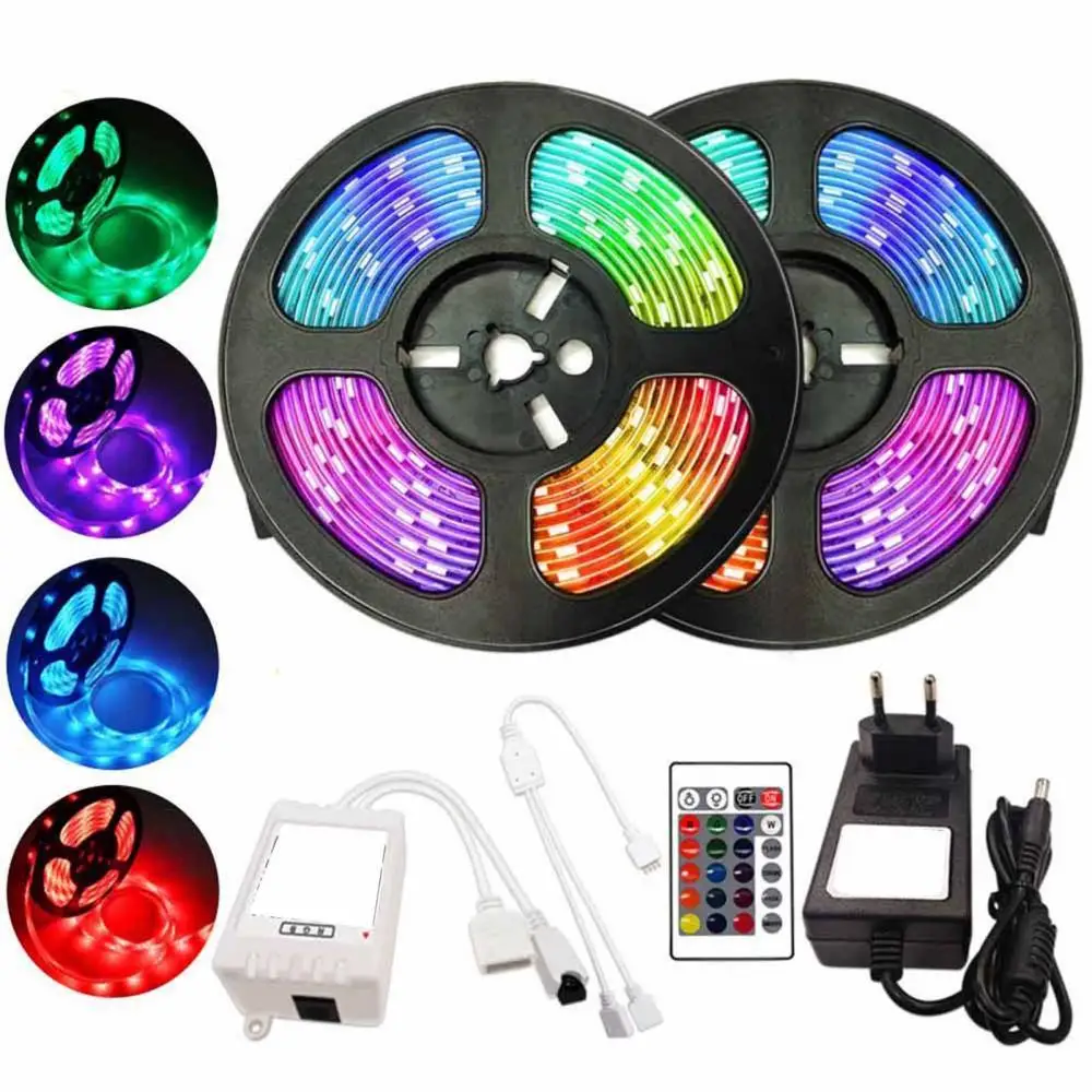 

10m LED Strip light String Tape 10M 3528 SMD RGB 600+24 Key IR remote control Colour Change LED Light Strip