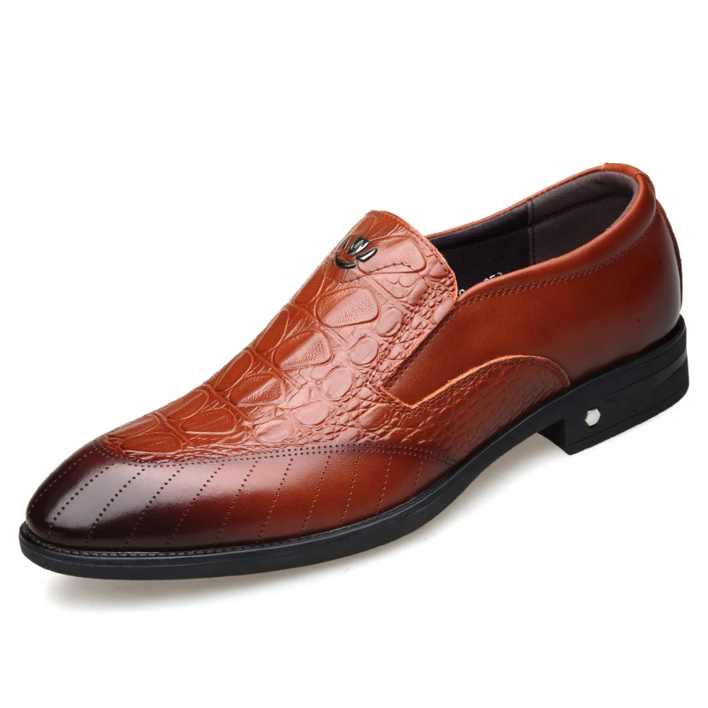 

Genuine Leather shoes Crocodile pattern Cowhide Men slip-on Business wild Casual Formal Shoes Dress Wedding party Male Shoes