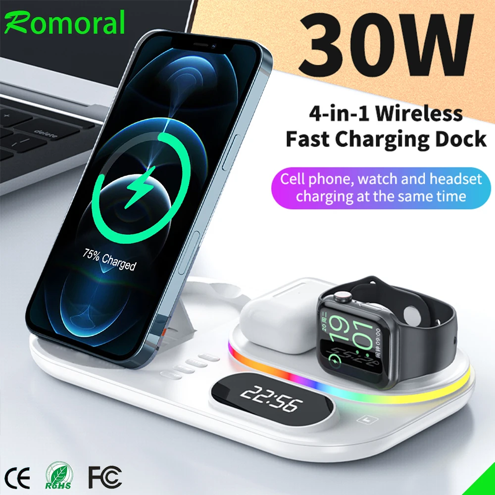 30W Fast Wireless Charger For Samsung Note 20 S20 iPhone 13 12 Watch Charging iWatch SE 6 Headphone AirPod Pro | Электроника