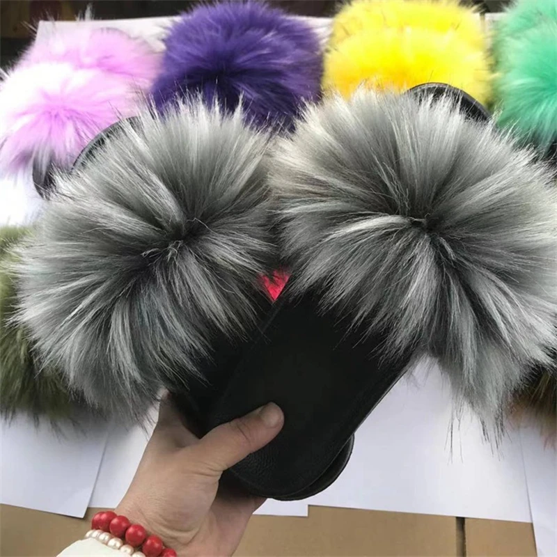 

Faux Fur Slippers Women Home Fluffy Flat Slides Comfort Furry House Shoes Winter Sweet Shoes Female Slipper Indoor Flip Flops