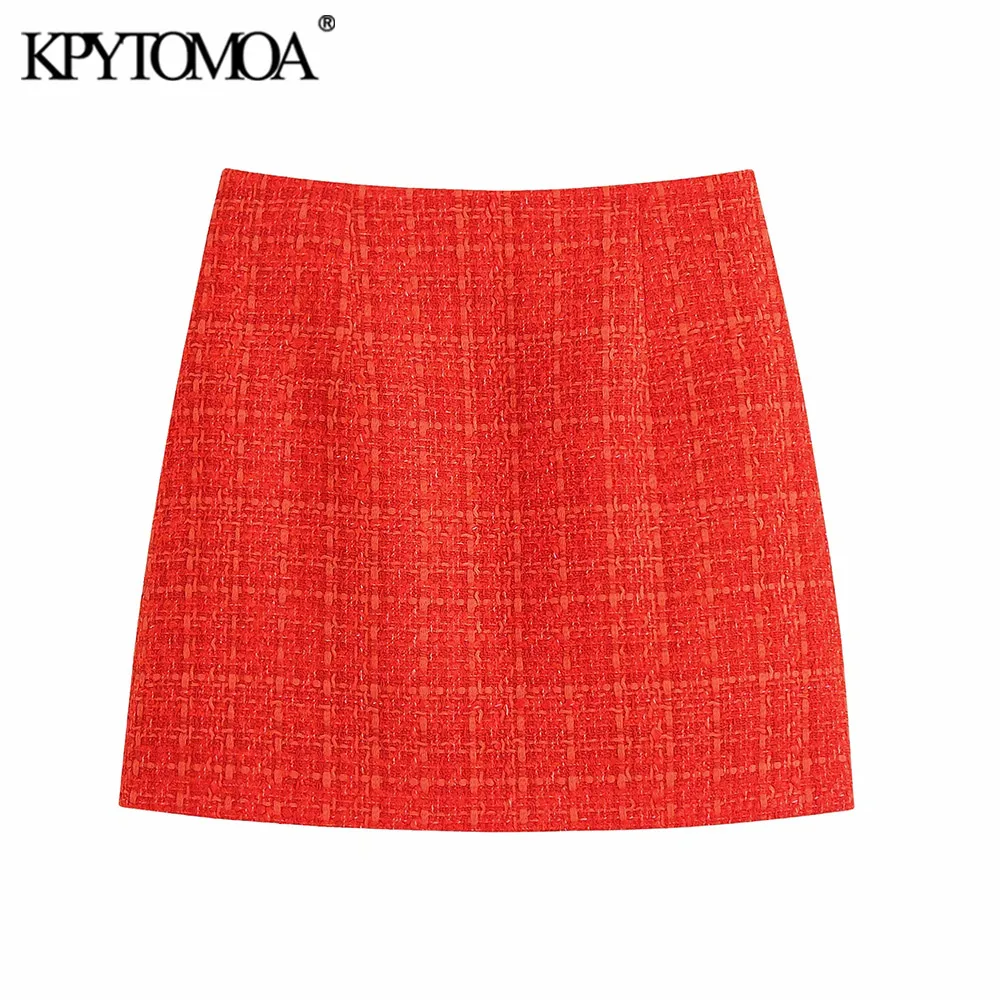 Модная женская твидовая мини-юбка FAKUNTN с принтом подкладкой и передним разрезом