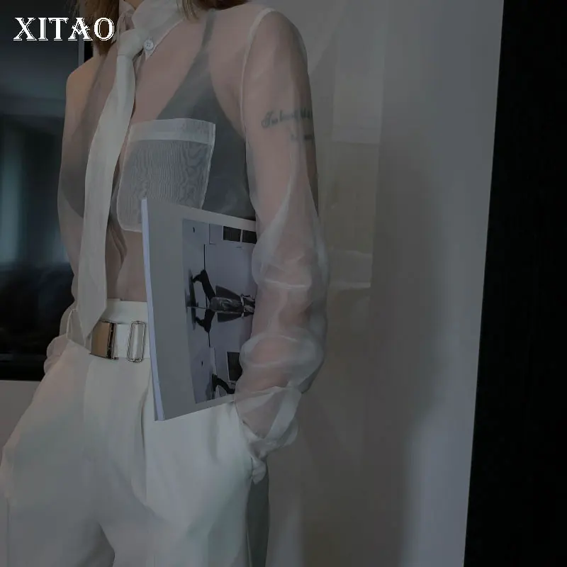 Тонкая прозрачная блузка XITAO модная новинка 2020 года Весенняя прямая Повседневная