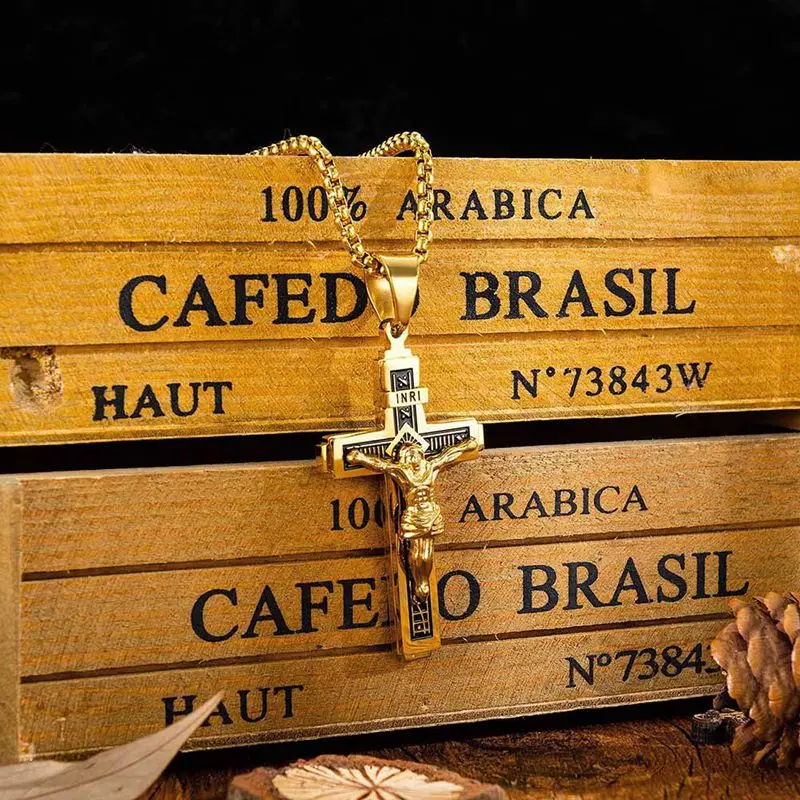 Католический Иисус Христос на крест с надписью INRI распятие из нержавеющей стали