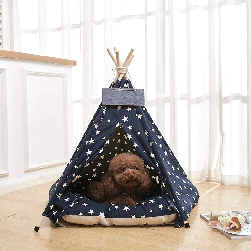

Pet Tent House Cat Bed Portable Teepee With Thick Cushion Fit Dog Cat Puppy Excursion Outdoor Indoor