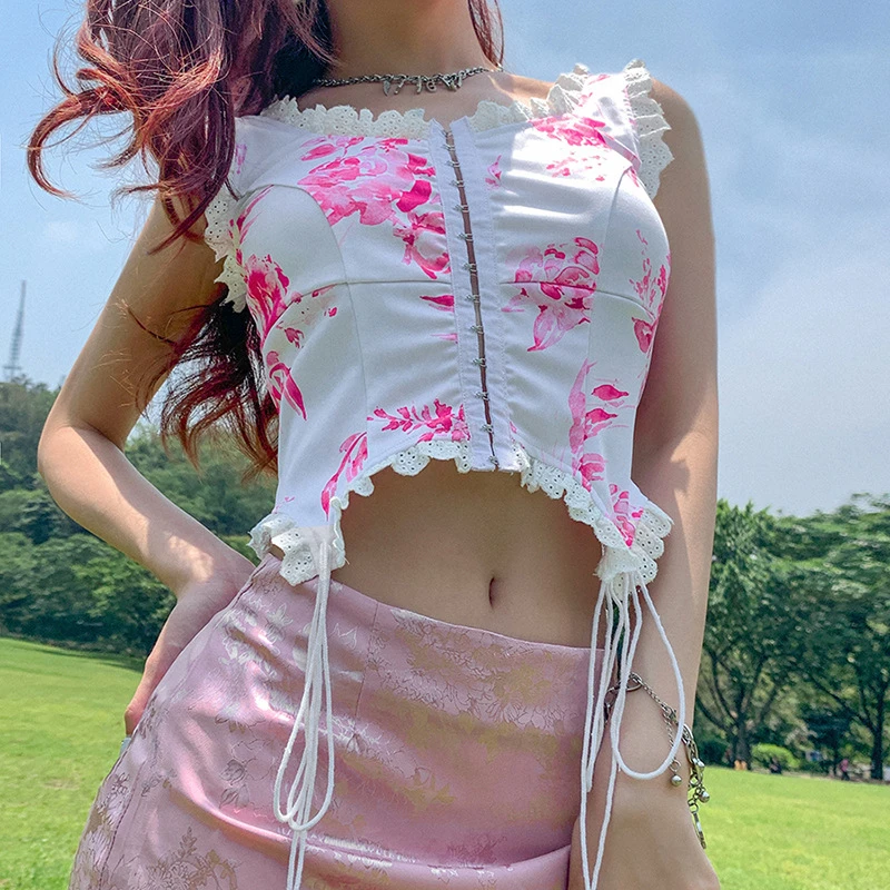 Женская майка с цветочным принтом летняя элегантная повседневная Уличная одежда