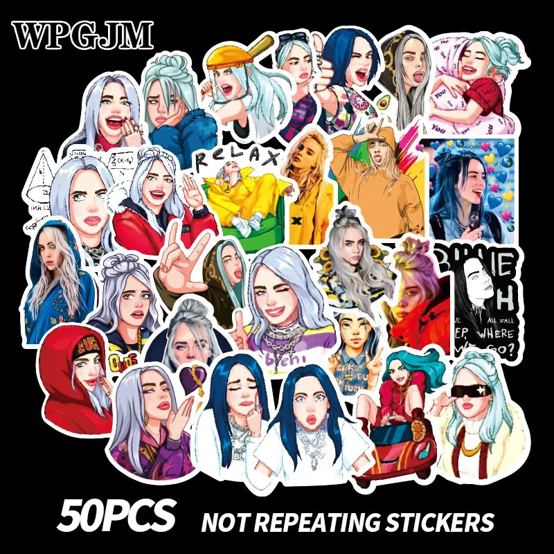 50 шт. в упаковке мультфильм Billie Eilish стикер s Водонепроницаемый чемодан для скейтборда сноуборд гитара мотоцикл Ноутбук наклейка классическая игрушка