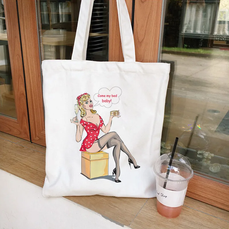 Come My Bed Baby Alphabet Print Shoulder Canvas Bags Sexy Vogue Woman Messenger Bag Harajuku Cartoon Handbag Summer Retro Purse |