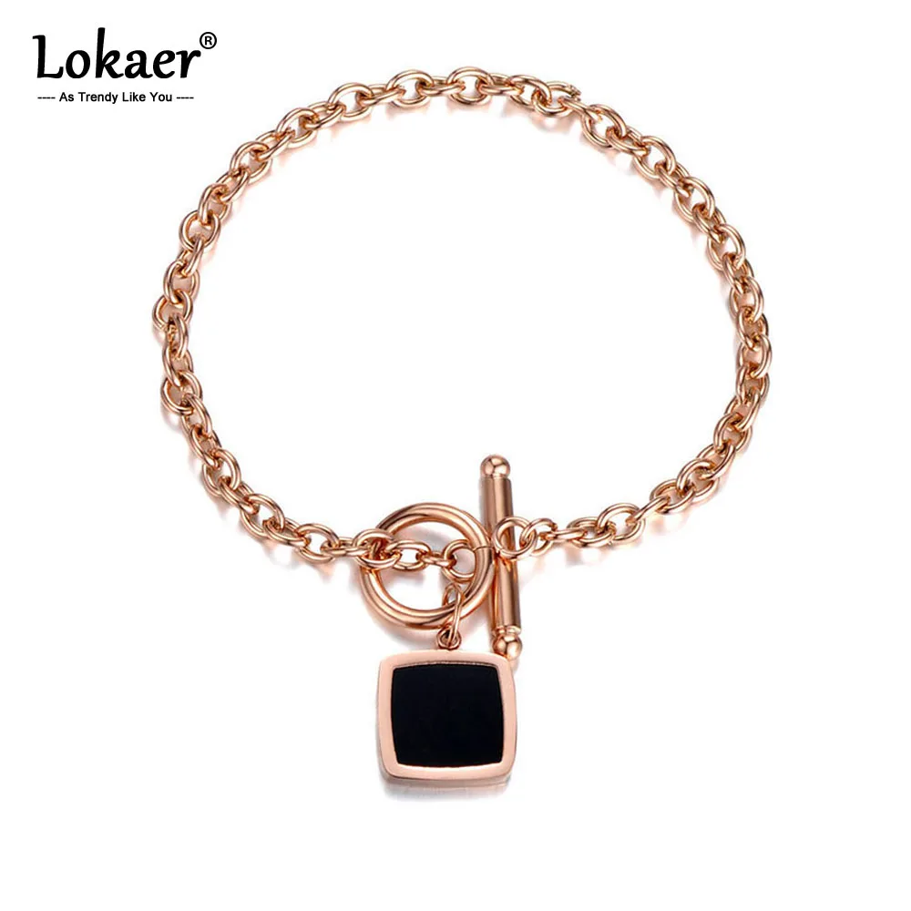 Lokaer классические квадратные черные браслеты с цепочкой и звеньями ювелирные