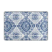 Blue And White Portuguese Tile Doormat Carpet Mat Rug Polyester Anti-slip Floor Decor Bath Bathroom Kitchen Bedroom 60*90