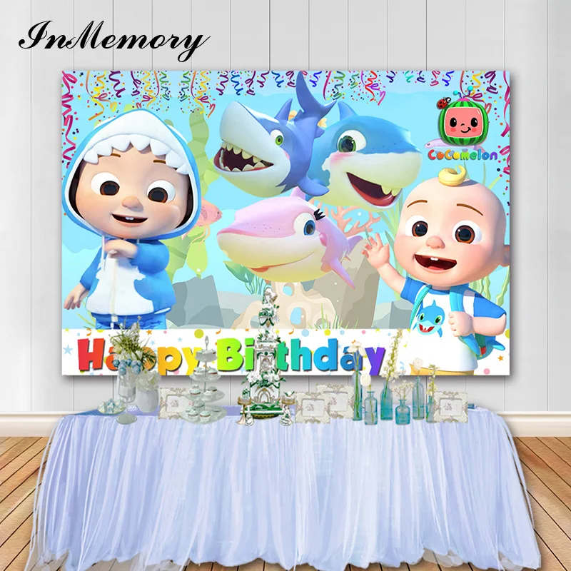 InMemory Виниловый фон для фотосъемки детей на день рождения Акула кокомон украшения