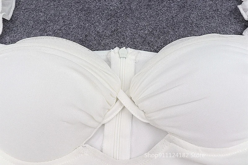 

2021 Spring New Hot-Selling Sexy Square Collar Wrapped Chest Hollow Wood Ears Mesh Trumpet Sleeve Hip Skirt