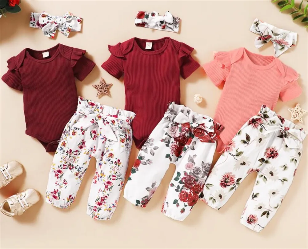 

Новинка 2020 года; Модный комбинезон с короткими рукавами для новорожденных девочек; Топ + длинные штаны + повязка на голову; Комплект из 3 пред...