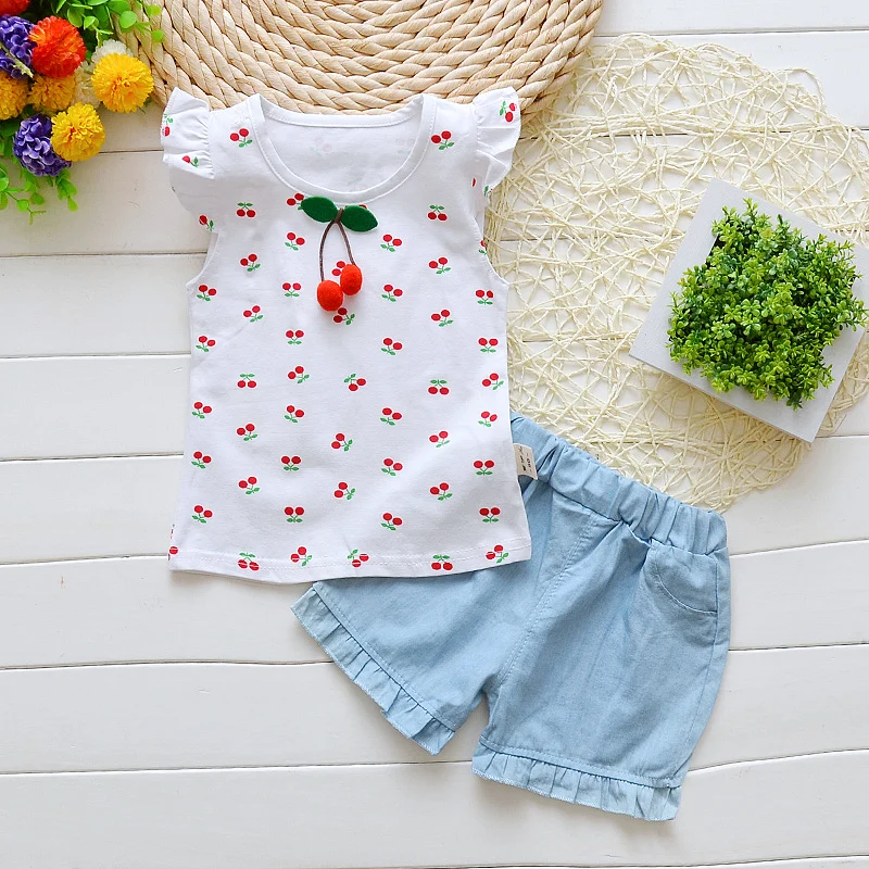 Летний комплект для девочек BibiCola модная футболка + шорты и юбка из 2 предметов