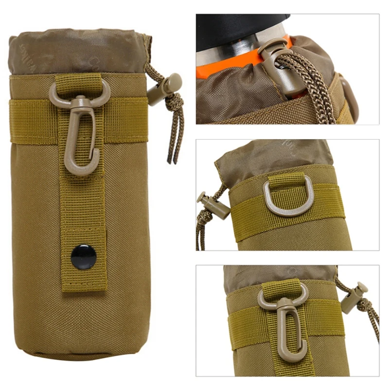 

Portable Water Bottle Pouch Molle Camping Kettle Bags Backpack Vest Belt Travel Cycling Hiking Accessory 0.5L