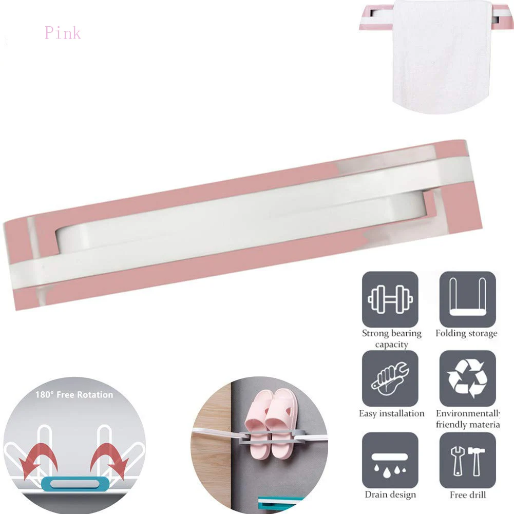 Bathroom Slippers Rack Wall Mounted Shoe Organizer Rack Folding Shoe Hanger Self Adhesive Storage Holder for Bedroom Shower Room - Цвет: Pink