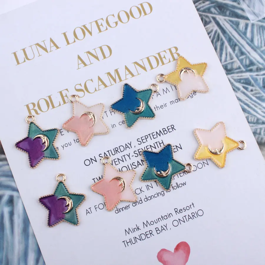 10 шт./лот 20*22 мм Металлические Подвески-подвески с эмалью в виде звезд и Луны для