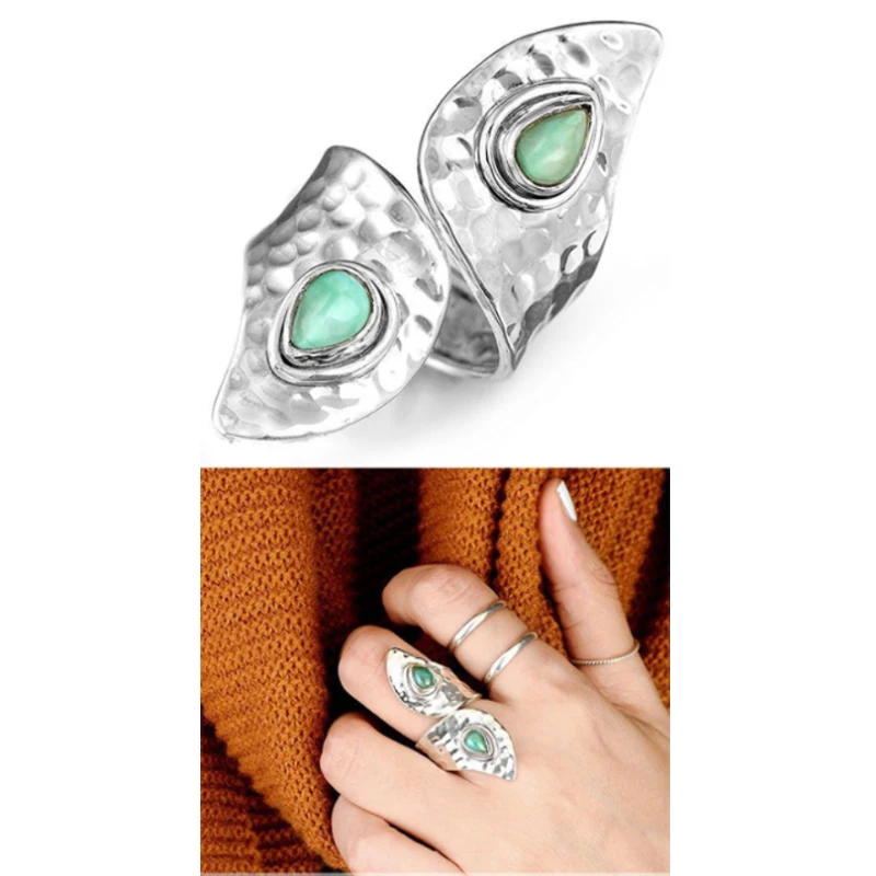 

Simple Drop-Shaped Turquoise Ring Retro Style Irregular Design Ladies Ring Ladies Girl Jewelry Accessories Best Gift