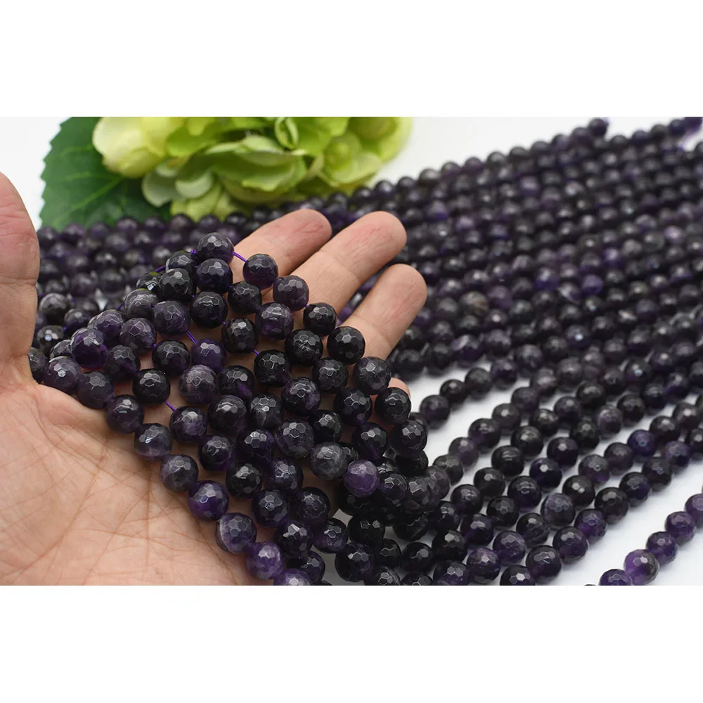 

6-10mm Natural Faceted amethyst Round stone beads For DIY Bracelet Necklace Jewelry Making Strand 15"