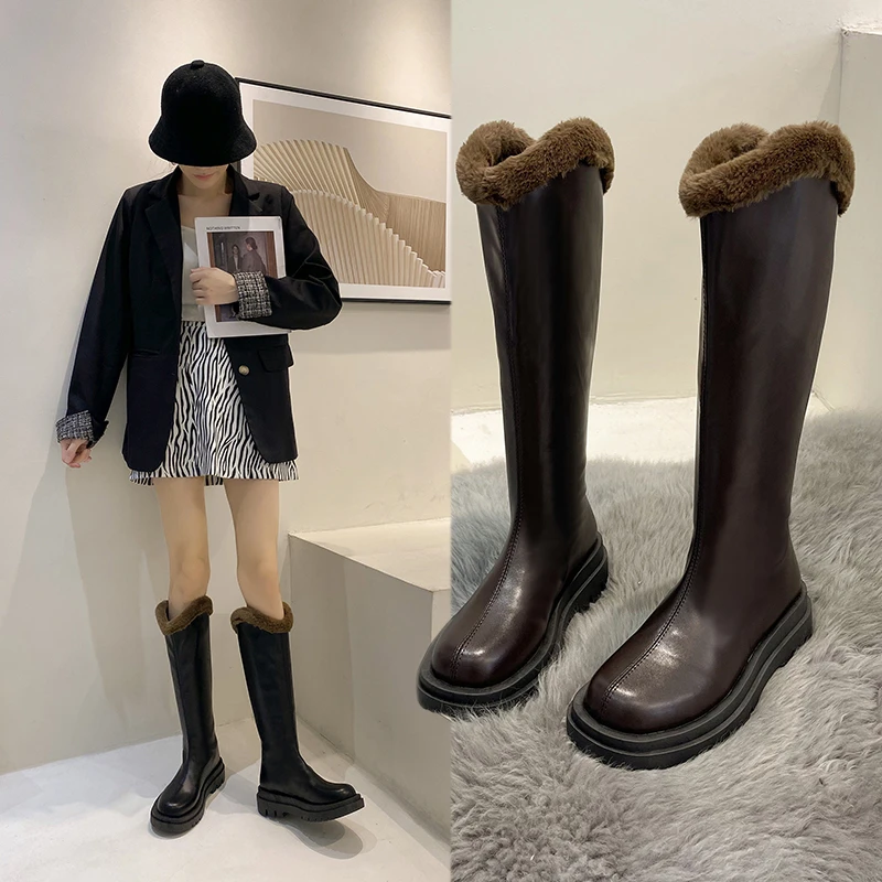 

Зимняя обувь на платформе, Современные Сапоги до колена, дизайнерская брендовая роскошная женская обувь, модные утепленные кожаные сапоги ...
