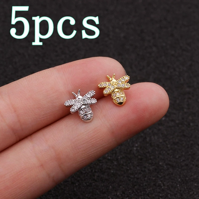 

5pcs Gold Ear Rings Helix Cartilage Ring Conch Tragus Labret Septum Honey Bee Earrings Studs Piercing Set Body Jewelry H6