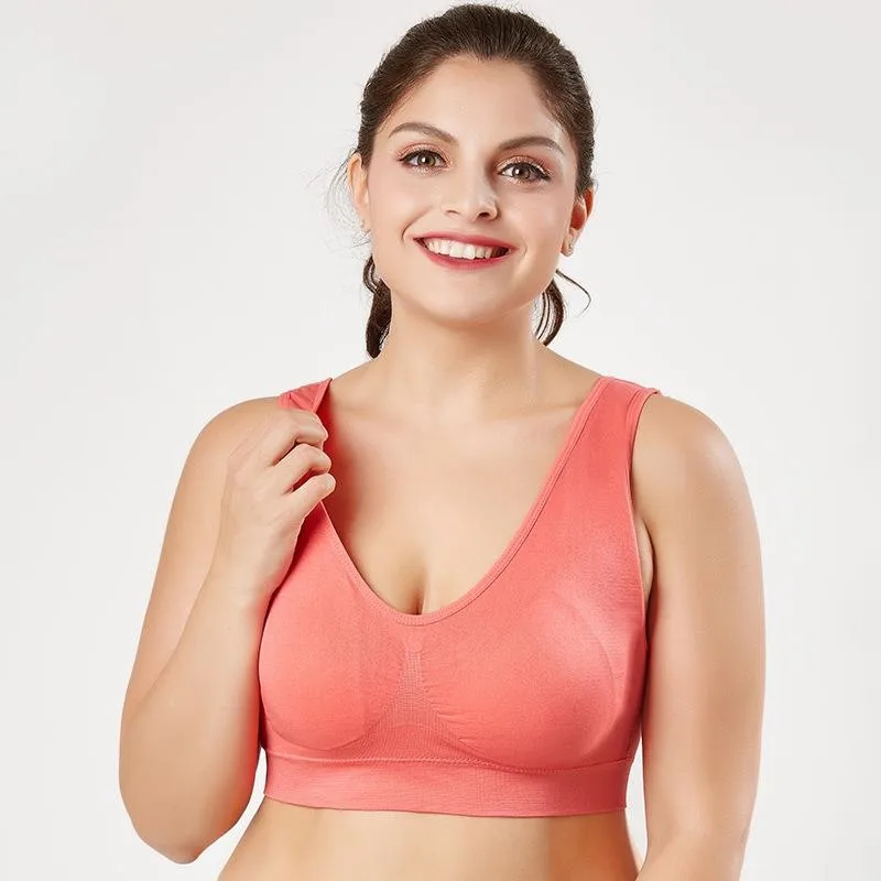 orange red SEXYWG S-6XL, спортивный топ, бюстгальтер для йоги, для женщин, бюстгальтер для сна, бесшовный, пуш-ап, BH, бюстгальтер, ударопрочный, для спортзала, фитнеса, спортивного жилета размера плюс - Цвет: orange red