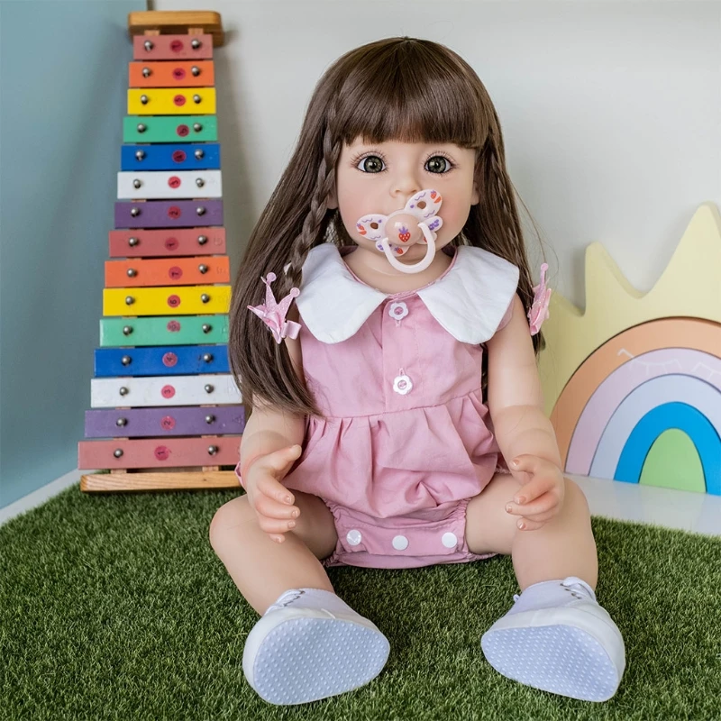 

55cm Brown Hair Princeess Doll with Smiling Face w/ Hair Soft Toy for Newborns