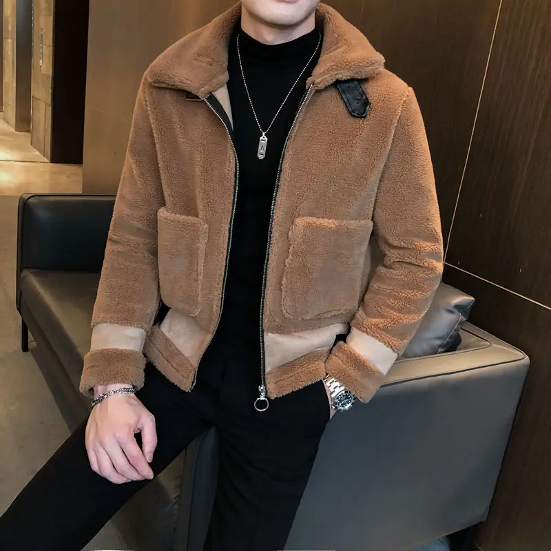 Winter New Men's Short Woolen Coat Fur Integrated Lamb Jacket Men Clothes Windbreaker Free Shipping