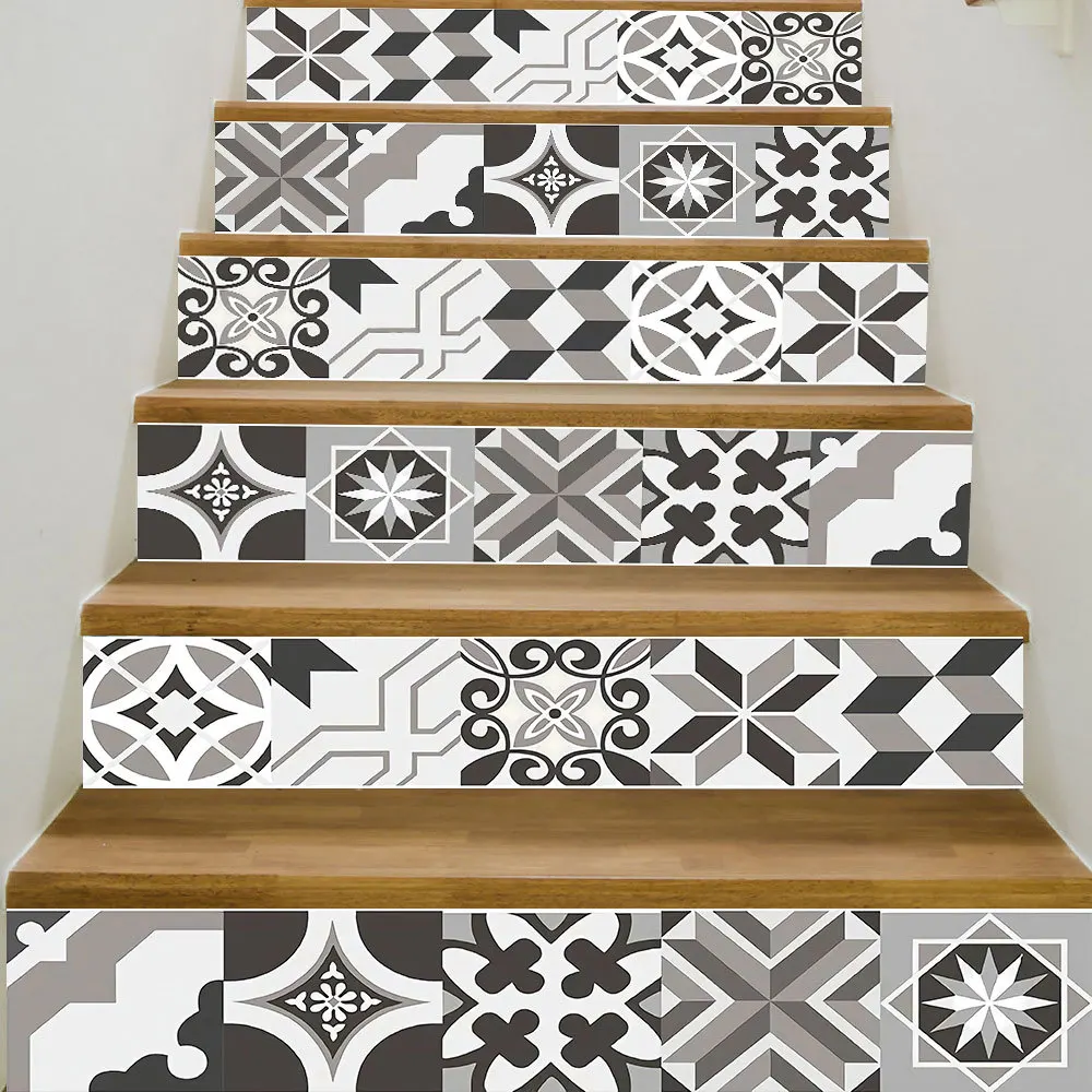 6Pcs/Set Gray Geometric Simple Stair Stickers Decorative PVC Self-Adhesive Home Waterproof Wall Step 18x100CM | Дом и сад