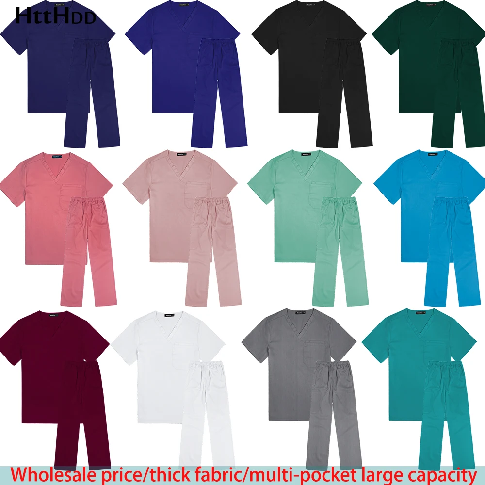 

High-quality Medical Surgical Gown Thickened Scrubs Multi-pocket Large Capacity Lab Nurse Medical Uniform Nursing Elastic Suit