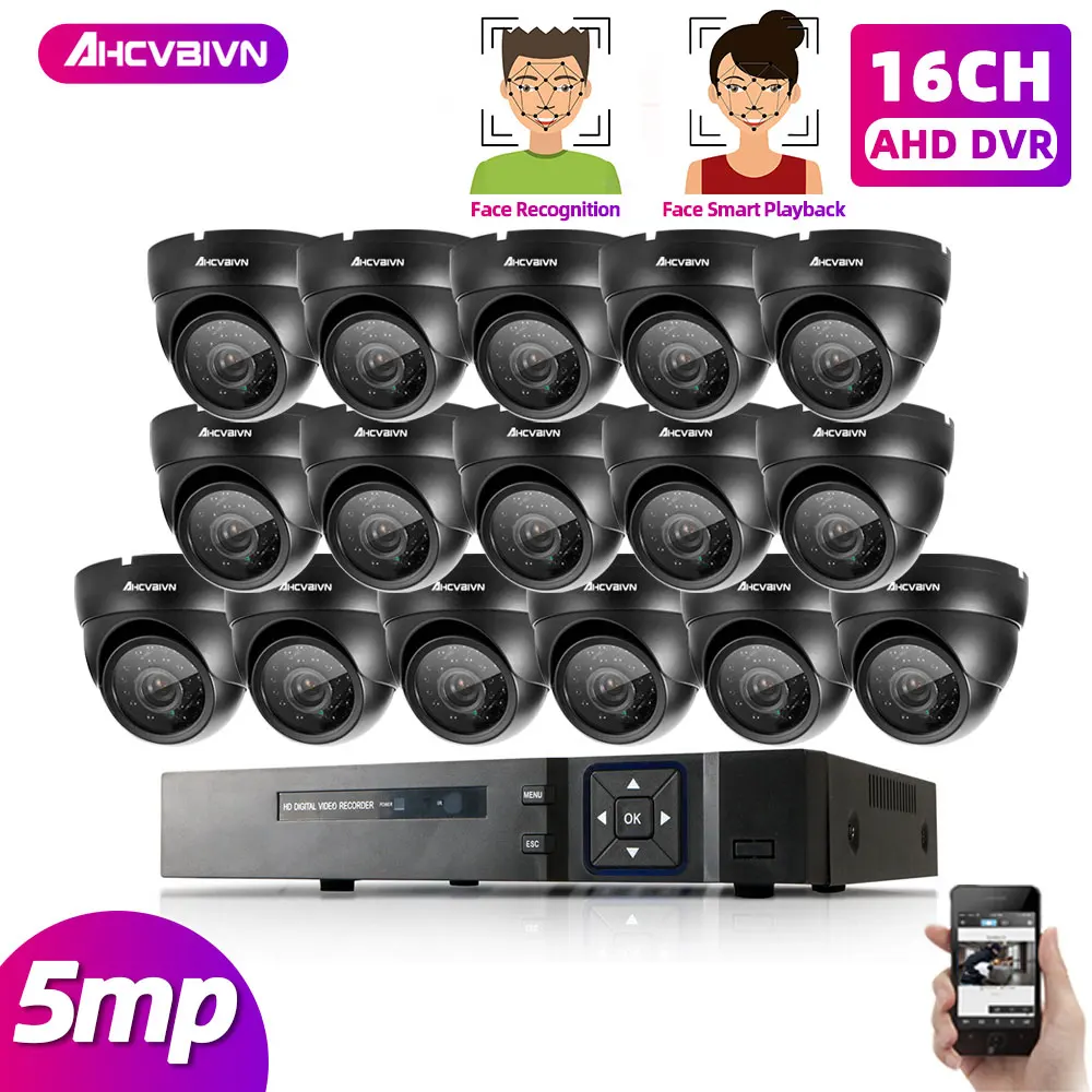 

H.265 8CH 16CH 5MP AHD DVR Kit Система видеонаблюдения 16pcs 5MP 2592*1944P HD наружная водонепроницаемая купольная камера P2P комплект видеонаблюдения