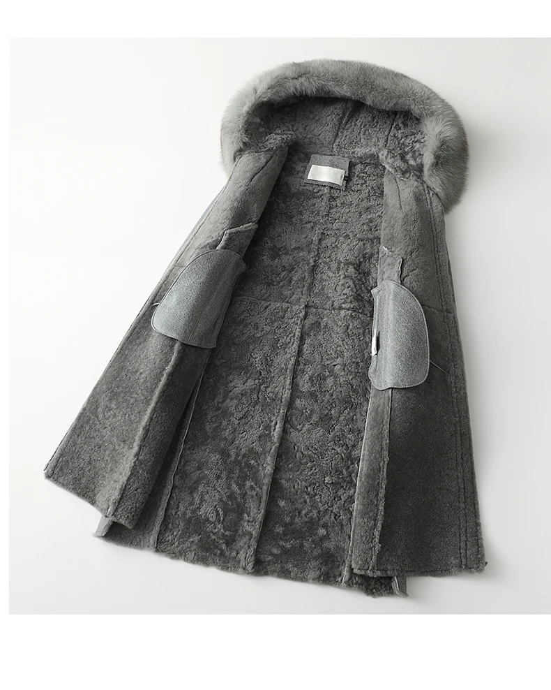 New Arrival Real Sheepskin Lady Coat With Fox Fur Collar With Long Sleeve Zipper Elegent Style Thick Warm Fur