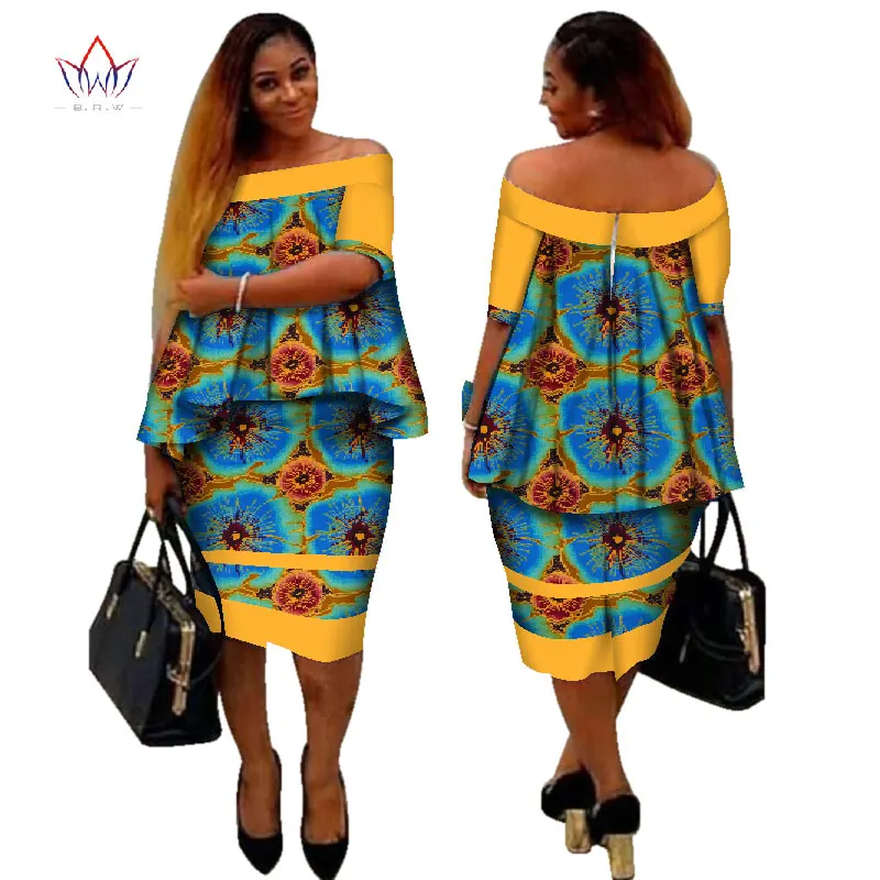 1 Африканский dashiki печати Женская одежда Двойка Топы корректирующие и Для тела кукурузы юбка Дизайн Мода г. плюс Размеры bintarealwax WY2890 - Цвет: 1