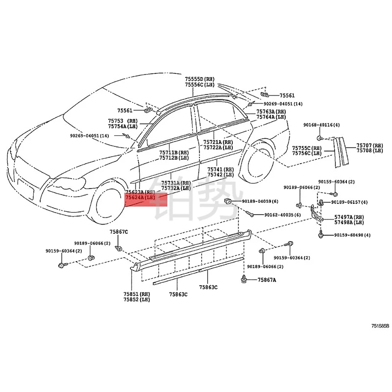 Автомобильный левый передний брызговик внешняя задняя защитная полоса 2006-toy ot aRE