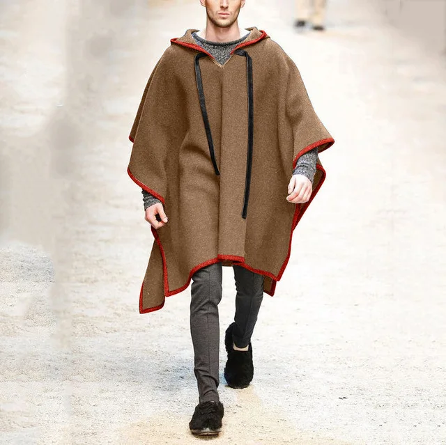 Winter Retro Men's Poncho Coat Cape Jacket Overcoat Casual Hoodie Cloak Outwear2022 images - 6