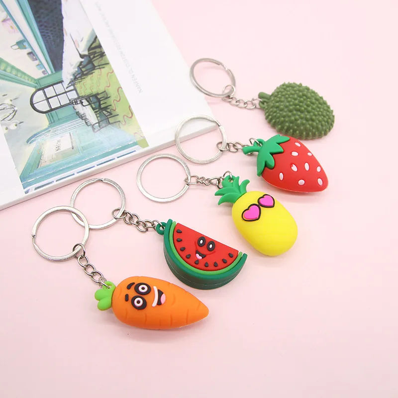 Новинка 2020 милый мультяшный брелок с фруктами ПВХ морковкой клубникой ананасом