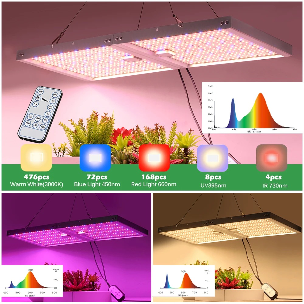 1000W Full Spectrum LED Grow Light SMD2835 For Greenhouse Plants Dimming Timing Foldable Quantum With Remote Control | Лампы и