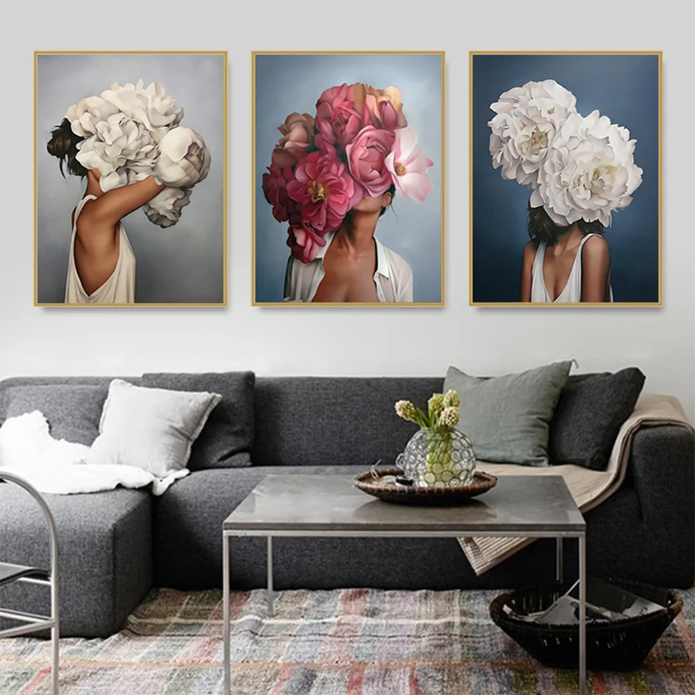

Nordic Abstract Flower Woman Poster Wall Picture for Interior Paintings Girls Wall Art Canvas Prints for Home Design Aesthetics