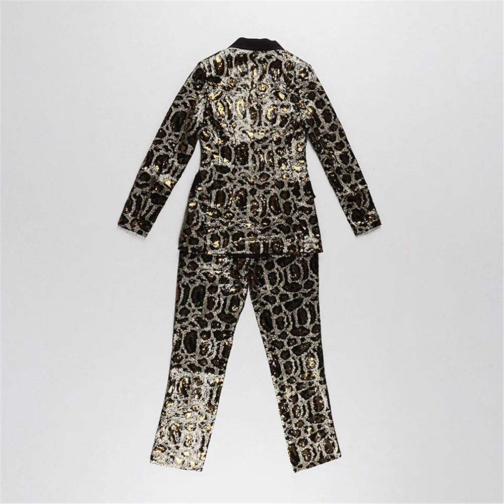 Женский винтажный Костюм-двойка элегантный костюм из блейзера и брюк с принтом