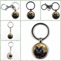 fashion retro personality moon black cat keychain men and women temperament keychain quality car charm bag pendant keychain gift