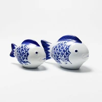 2pc ceramic carp fugu frog tabletop tea pet ornament figurines miniatures antique feng shui home decoration accessory