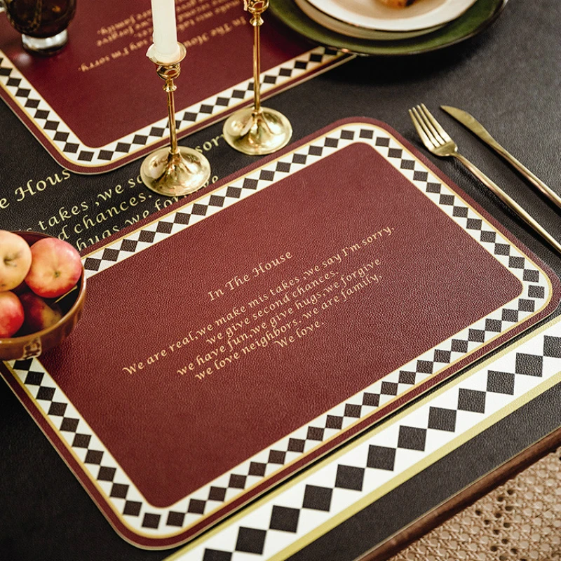 

American Waterproof Placemat Set Vintage Oil Proof Leather Antislip Coffee Table Placemat Luxury Cuisine Kitchen Utensils DG50P
