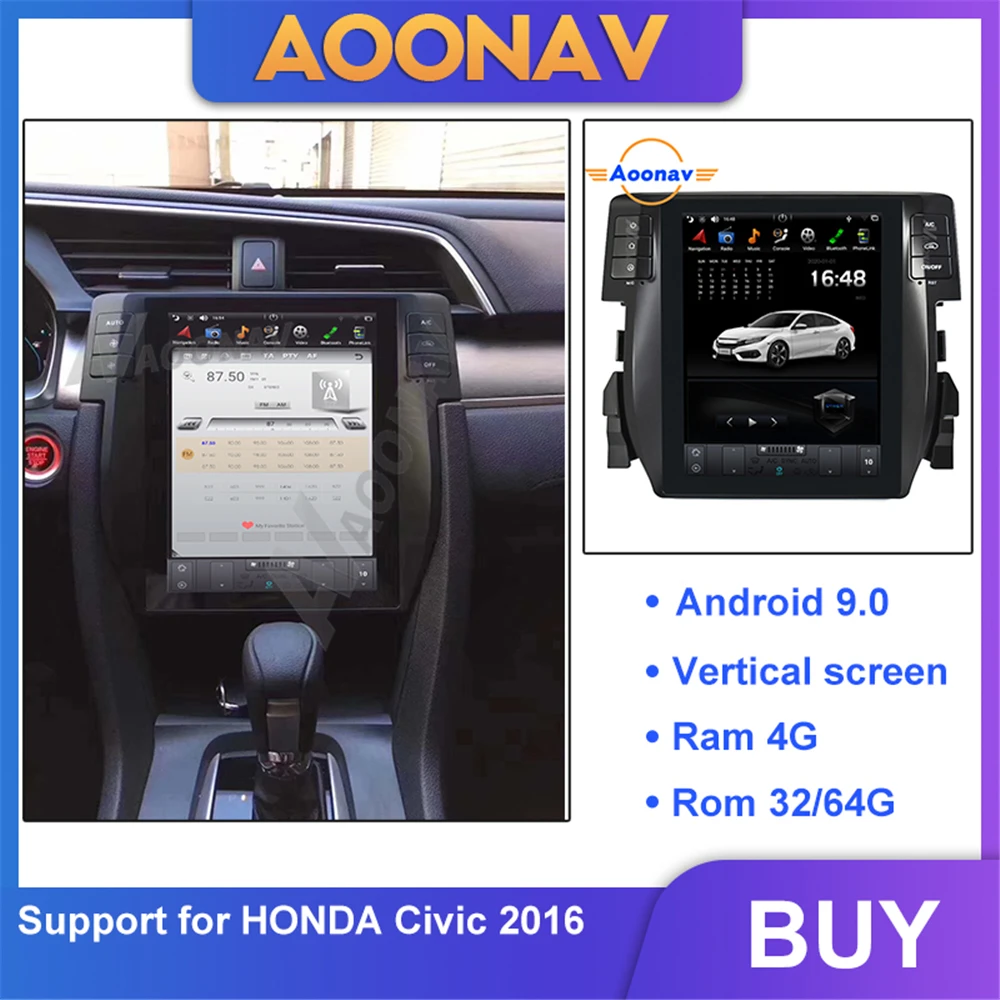 

2din android car radio for honda Civic 2016 -2019 multimedia player car radio vertical Tesla screen GPS navigation DVD player