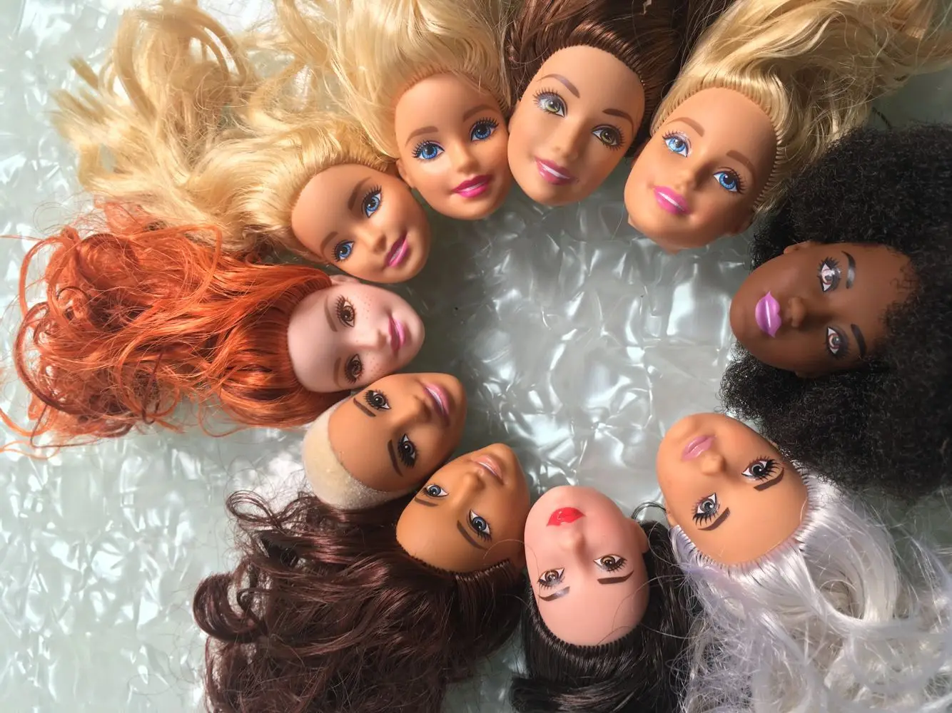 1-10Pcs Fashion Style Perfect Doll Heads Silver Hair Jute Red Hair Doll Accessories Girl DIY Dressing Princess Toy Doll Heads