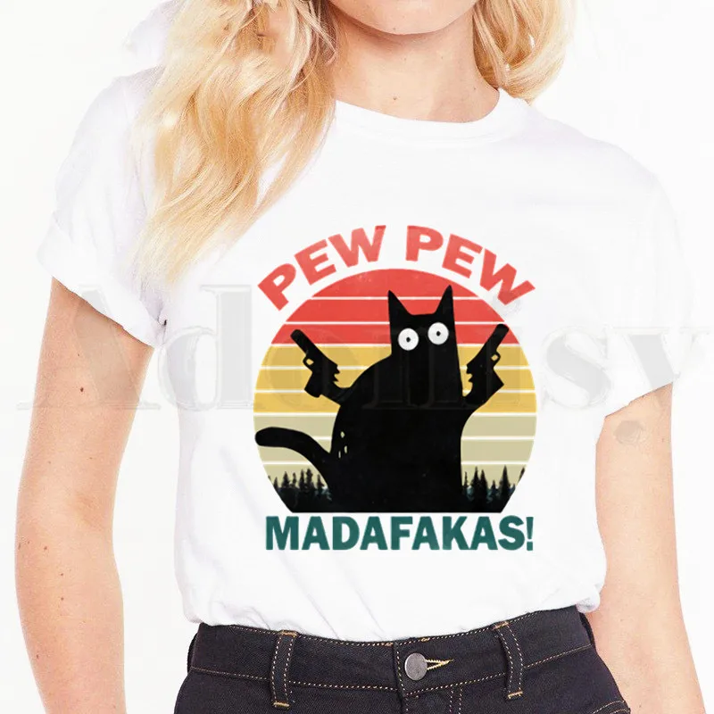 Pew Madafakas Новинка забавная женская футболка с котом мультяшная Футболка Harajuku