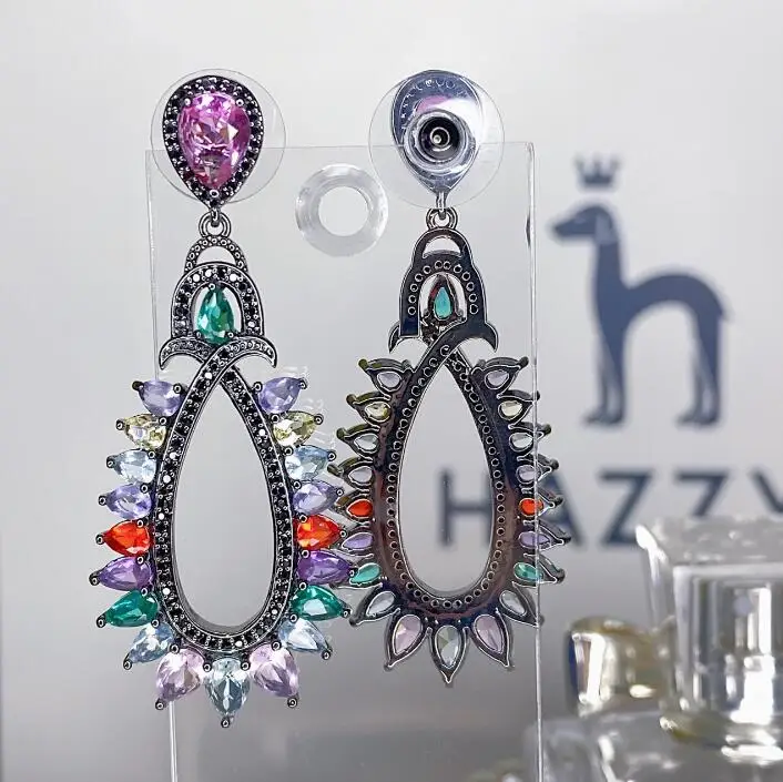 

court vintage gorgeous women oval ear jewelry fairy retro colorful rhinestone geometry waterdrop ear jewelry