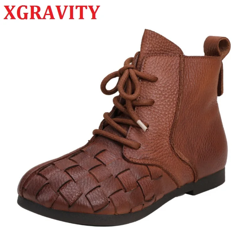

Новые оригинальные Брендовые женские ботинки XGRAVITY из натуральной кожи, дизайнерские короткие ботинки на шнуровке, модные женские ботильоны 132
