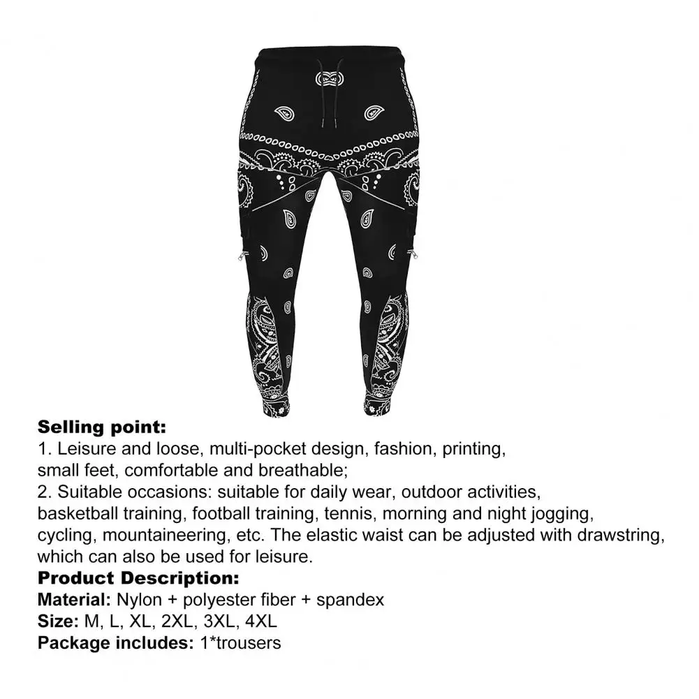 

sweatpants Men Harem Pants Printed Multi Pockets Drawstring Ankle Tied Cargo Trousers for Sports Men's Clothing