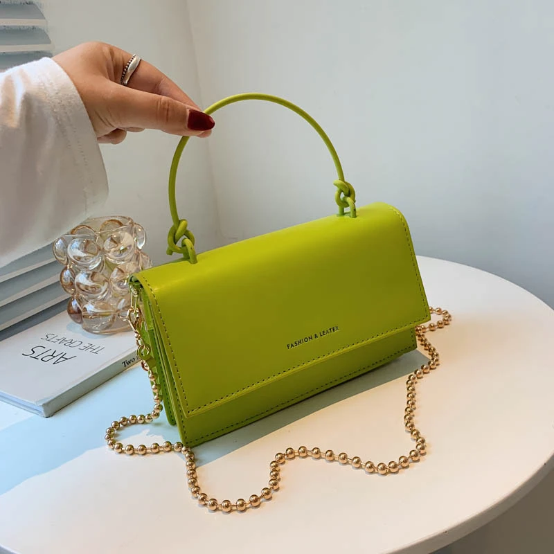 

Women's PU Leather Crossbody Bag with Metal Short Handles Summer Fashion Chain Mini Shoulder Purses and Handbags Green