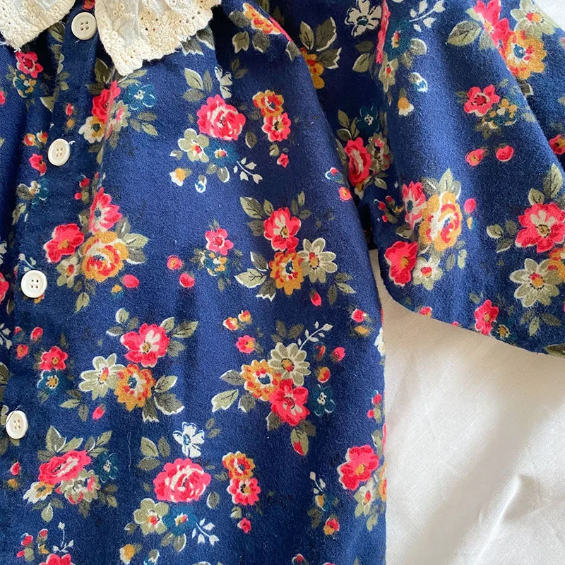 

MILANCEL 2021 Autumn New Kids Shirts Flower Blouse For Girls Lace Collar Kids Base Shirt Long Sleeve Vintage Tops